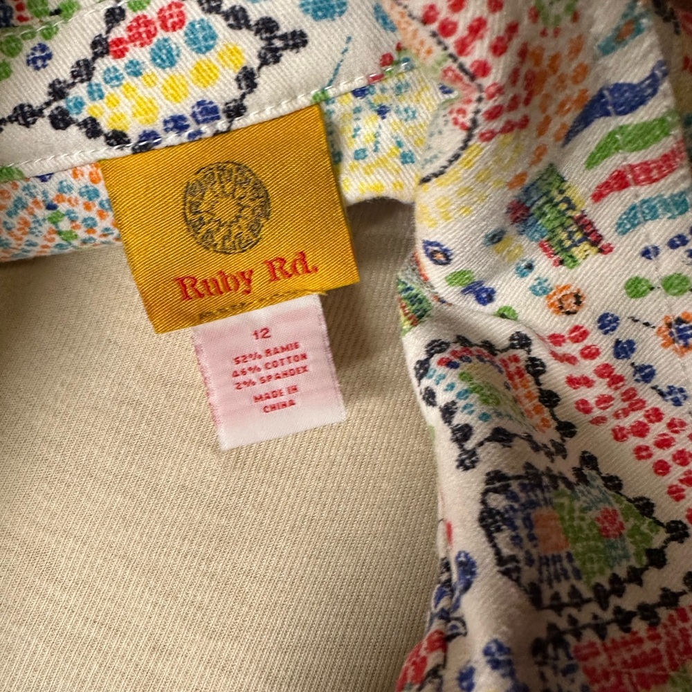 Ruby Rd Red and Pink Jean Jacket with Vibrant Pattern - Picture 4 of 4